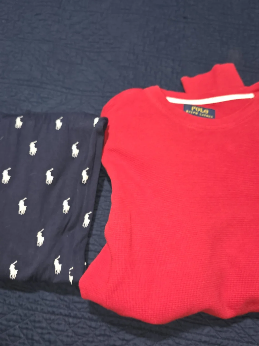 2PC MEDIUM VINTAGE Polo by Ralph Lauren Red Top Navy Pony-Print Pajama Pants SET
